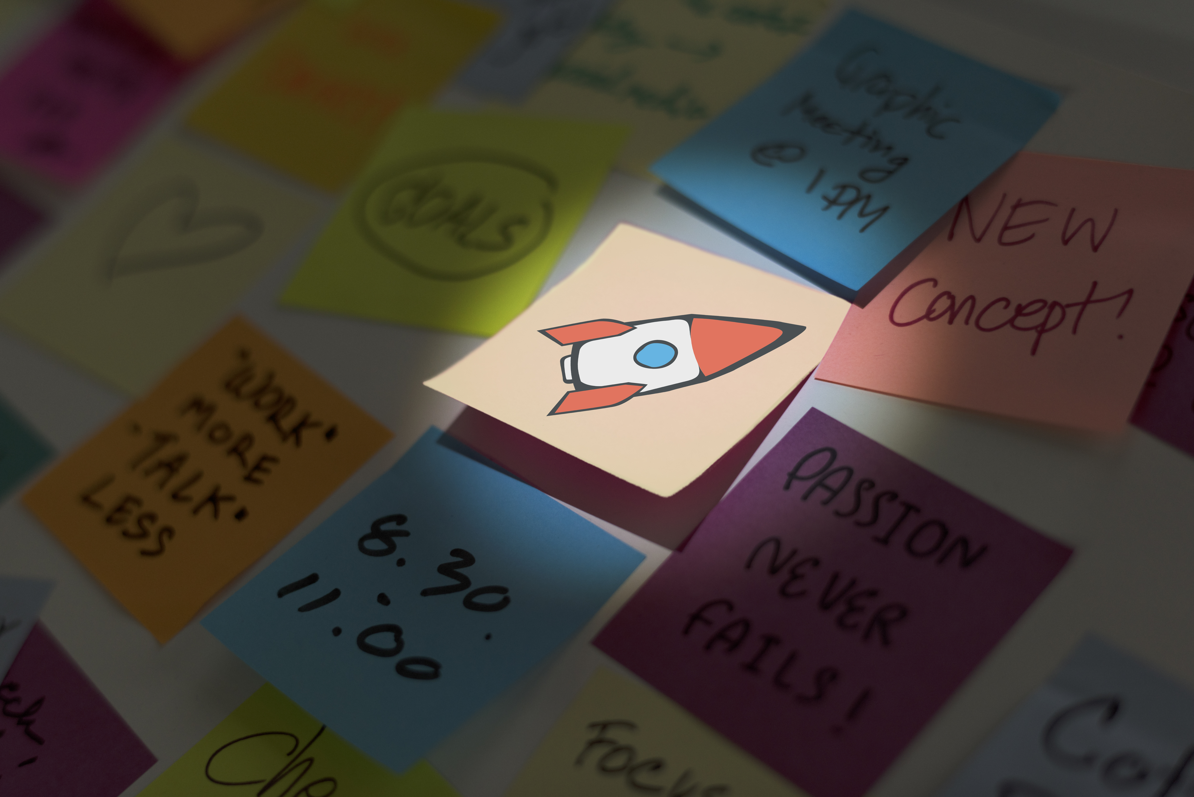 Note memo papers post it and rocket start up icon